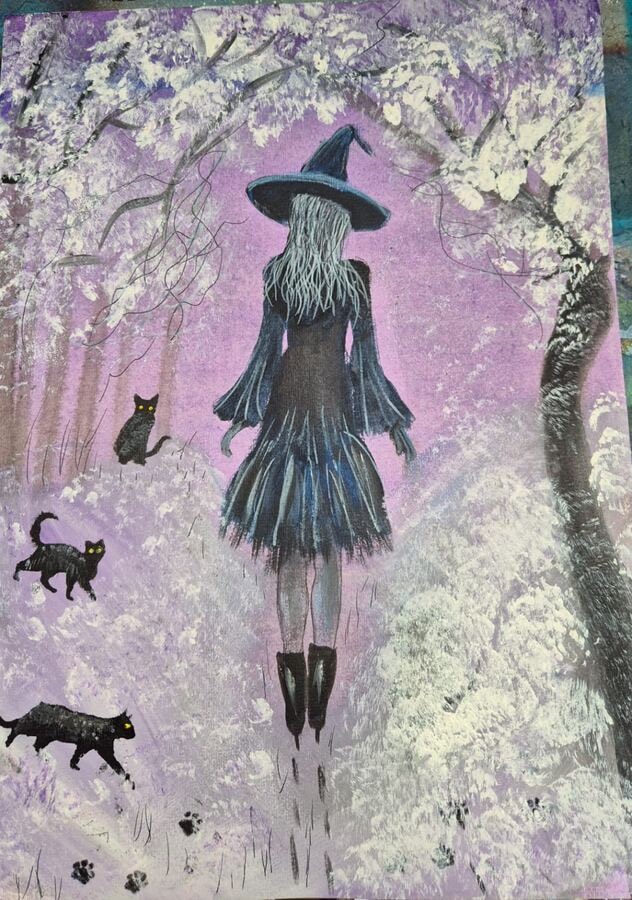 Winter's Coven - original mixed-media artwork by Janet Jackson, JJs Art Online